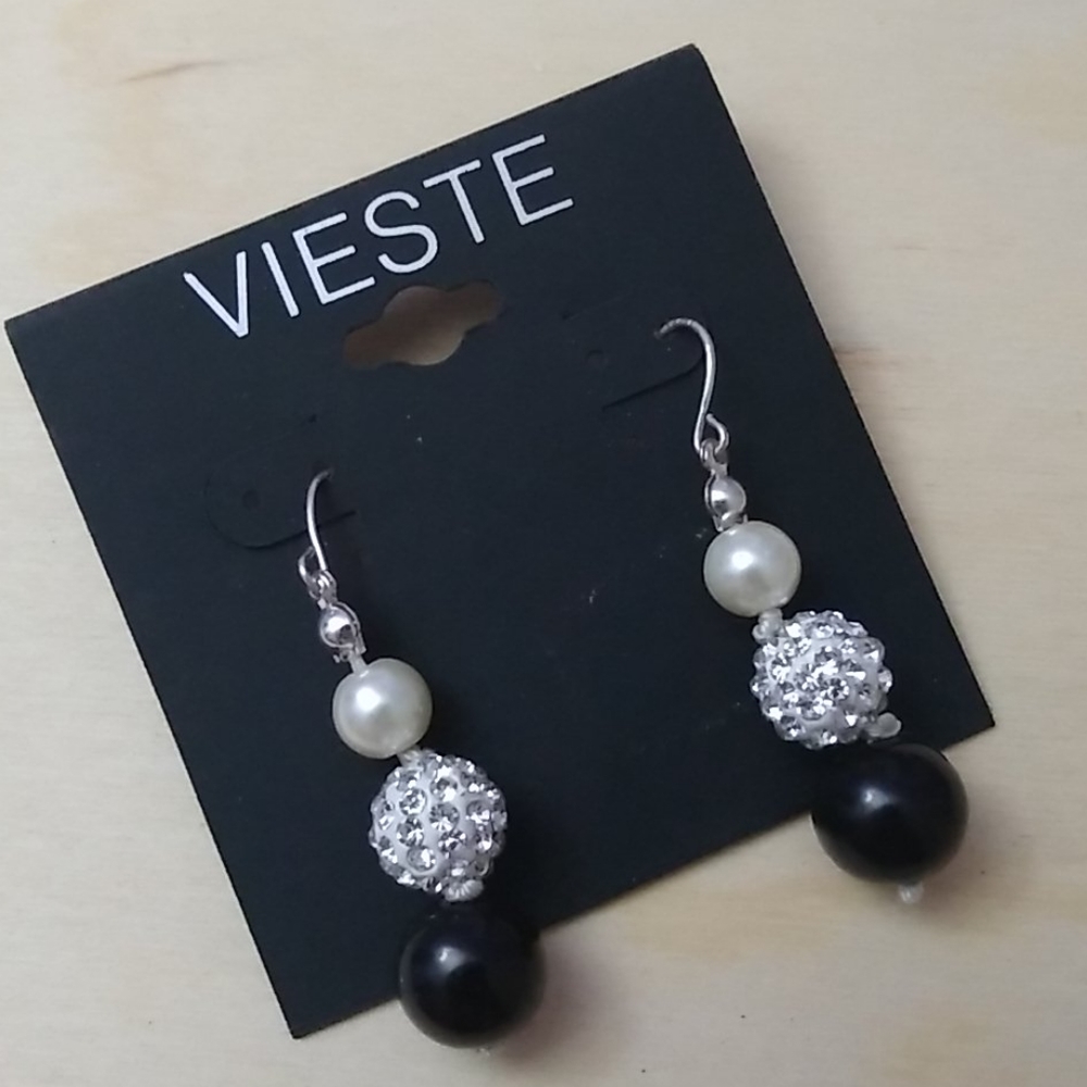 3/$18 NWT VIESTE Earrings Rhinestone Bead Silver